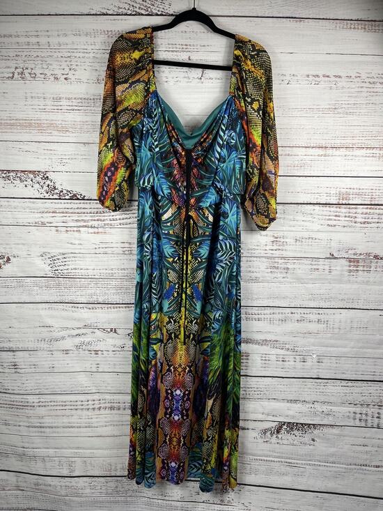 VENUS Dresses & Skirts - Venus Dress Women's SZ 1X Multicolor Maxi Boho Snake Print Sheer Sleeve Tropical